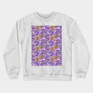 Purple Roses And Hydrangea Pattern Crewneck Sweatshirt